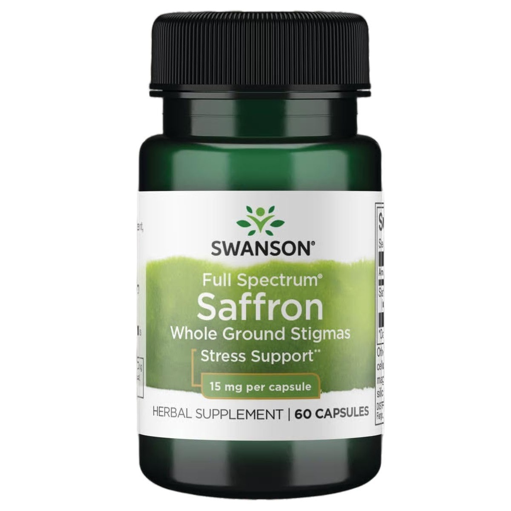 Swanson Full Spectrum Saffron (Whole Ground Stigmas)-Herbal συμπλήρωμα Προώθηση της Φυσικής Υποστήριξης Mood & Διαχείριση Στρες - Βιολογικό Ισπανικό συμπλήρωμα Saffron-(60 κάψουλες Veggie, 15mg το καθένα)