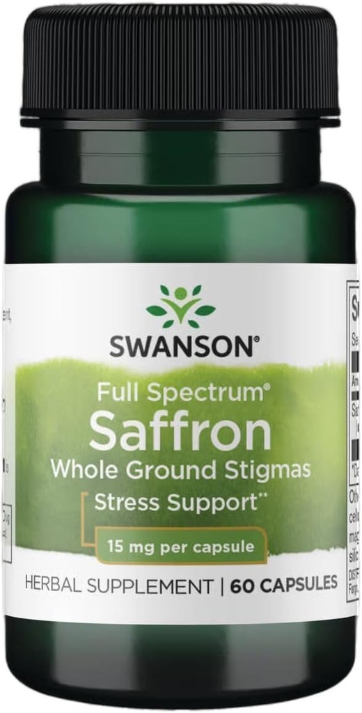 Swanson Full Spectrum Saffron (Whole Ground Stigmas)-Herbal συμπλήρωμα Προώθηση της Φυσικής Υποστήριξης Mood & Διαχείριση Στρες - Βιολογικό Ισπανικό συμπλήρωμα Saffron-(60 κάψουλες Veggie, 15mg το καθένα)