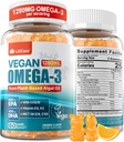 Vegan Omega-3 Gummies 1280mg + COQ10 + Vitamin D3 K2 (MK7), Omega 3 Fish Oil Alternative for Adults w/EPA 600mg DHA 400mg & MCT Oil, No Fish Taste from Marine Algae, for Brain, Eye, Immunity, 1 Pack