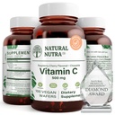 Natural Nutra Vitamin C συμπλήρωμα για παιδιά και ενήλικες, ανοσοενισχυτής, βοηθά στην υγεία των οστών, την προστασία της υγείας του δέρματος και της καρδιάς, πηγή λαχανικών, 500 mg, 100 Vegan Wafers
