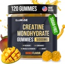 EcoWise Wellness Creatine Monohydrate Gummies 5000 mg, Mango Flavor, 120 Μάσα χωρίς ζάχαρη Vegan, συμπλήρωμα κρεατίνης για την καθημερινή ρουτίνα