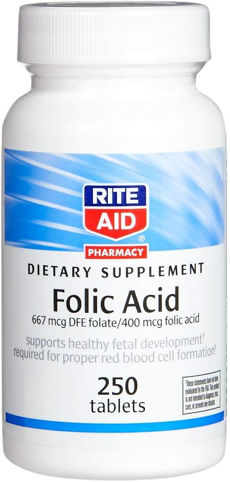 Folic Acid Rite Aid, 667 mcg DFE Folate / 400 mcg Folic Acid, 250 δισκία 
