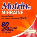 Motrin IB Higraine Relief Liquid Gel Κάψουλες με 200 mg Ibuprofen ανά Καψάκιο, Γρήγορη & Αποτελεσματική Ημικρανία Κεφαλαλγία Ιατρική με NSAID Pain Reliever Ibuprofen, Caffeine- Free, 80 ct