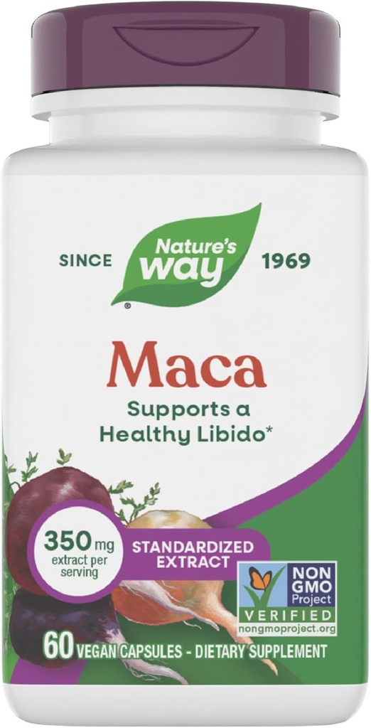 Ο τρόπος της φύσης Maca Standardized Extract, υποστηρίζει ένα υγιεινό Libido*, Standardized to 0,6% Glucosinolates, Μη ΓΤΟ Έργο Επαληθευμένο, 60 Vegan Κάψουλες (Packaging May Vary)
