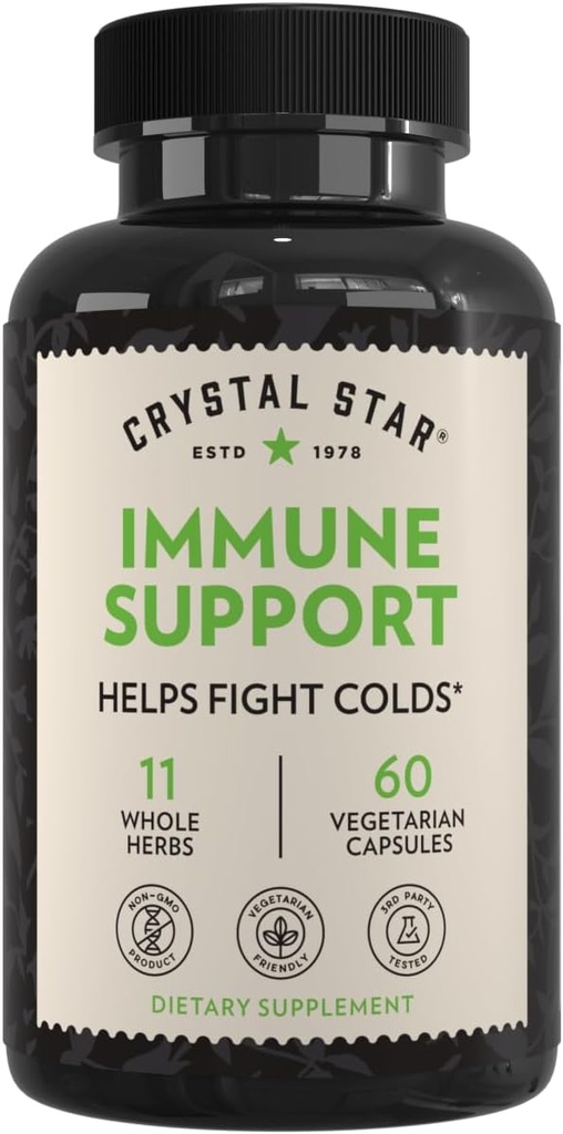 Crystal Star Immune Support Supplement (60 Κάψουλες) - Herbal Immune Booster for a Proactive Multi-System Defense - Echinacea, Goldenseal, Yarrow & Elecampane - Μη ΓΤΟ