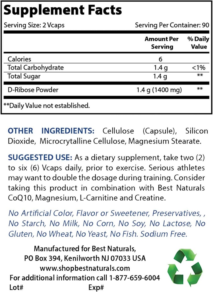 Best Naturals D- Ribose σκόνη 1 λίρα & NAC 600 mg