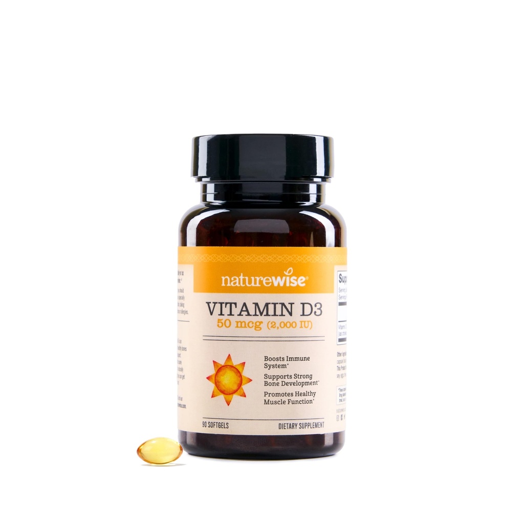 NatureWise Vitamin D3 2000iu (50 mcg) Προσφορά 90 ημερών για την υποστήριξη του ανοσοποιητικού, υγιής λειτουργία των μυών, και την υγεία των οστών - Μη ΓΤΟ, Χωρίς γλουτένη σε βιολογικό επιπλέον παρθένο ελαιόλαδο, (Mini Softgel), 90 κόμης