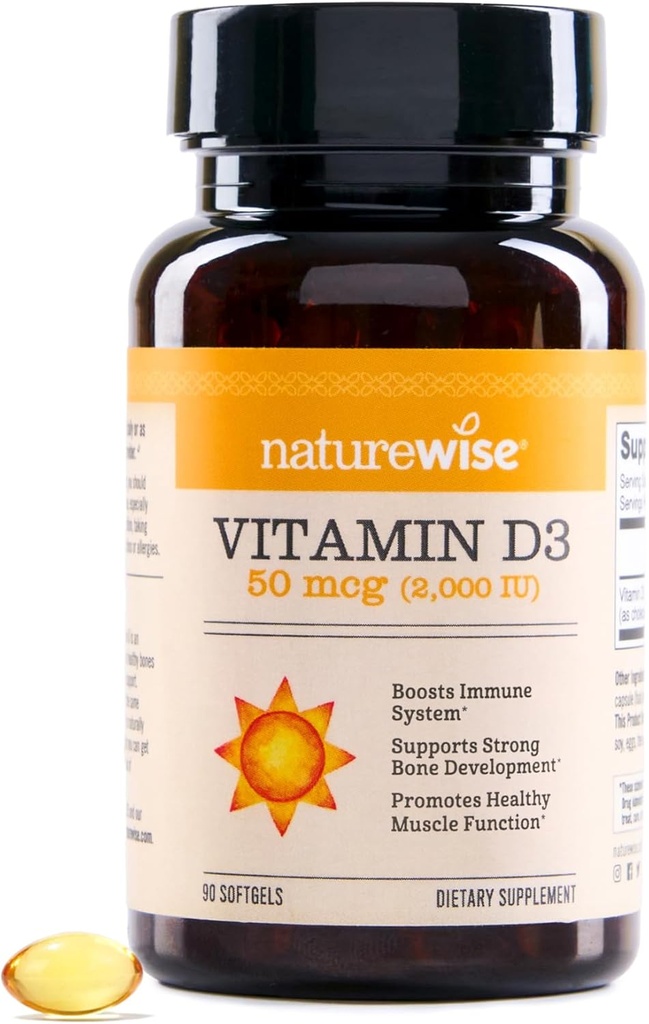 NatureWise Vitamin D3 2000iu (50 mcg) Προσφορά 90 ημερών για την υποστήριξη του ανοσοποιητικού, υγιής λειτουργία των μυών, και την υγεία των οστών - Μη ΓΤΟ, Χωρίς γλουτένη σε βιολογικό επιπλέον παρθένο ελαιόλαδο, (Mini Softgel), 90 κόμης