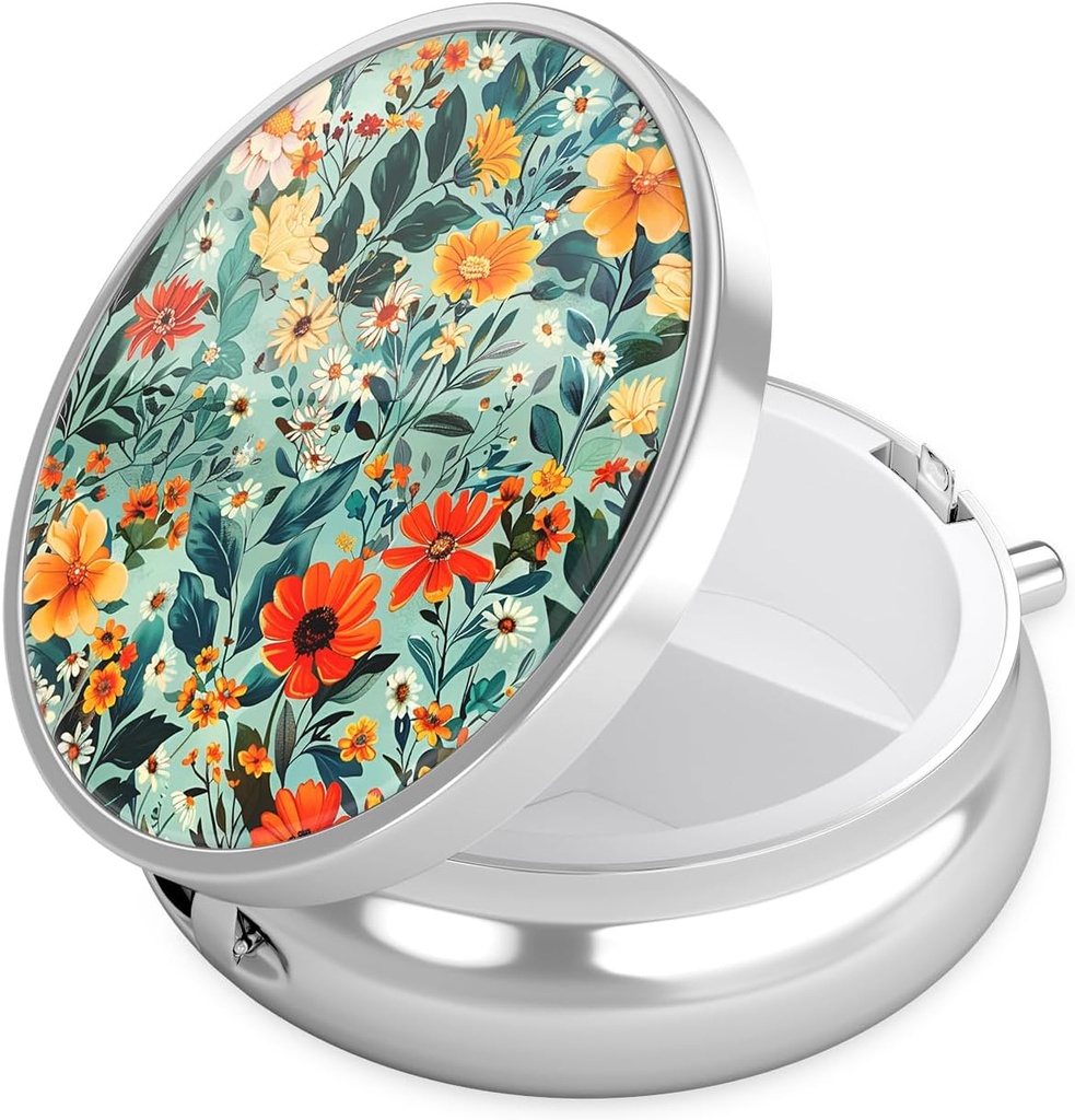 Nipichsha κουτί χάπι, μικρή θήκη χάπι για το πορτοφόλι & τσέπη, χαριτωμένο ταξιδιωτική ιατρική Organizer, φορητός κάτοχος εμπορευματοκιβωτίων ιατρικής για να κρατήσει βιταμίνες, φαρμακευτική αγωγή, ιχθυέλαιο & συμπλήρωμα, B06-Όμορφη λουλούδια