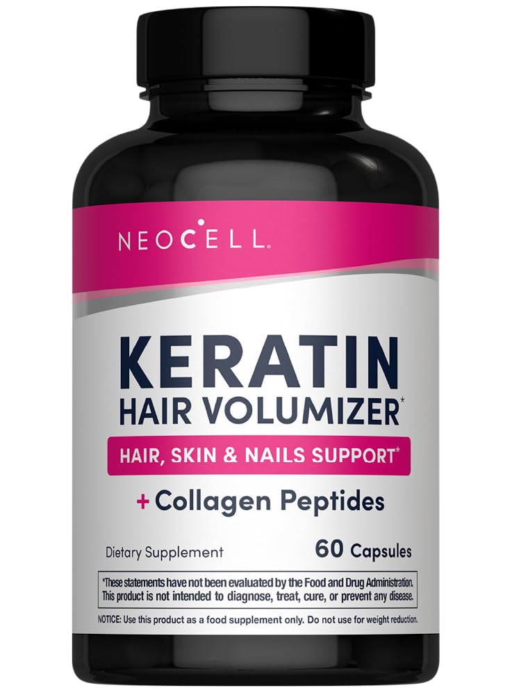 NeoCell Keratin Hair Volumizer With Collagen, Amla Extract and Vitamin C, Hair and Skin Supplement, Capsule, 60 Count, 1 Bottle