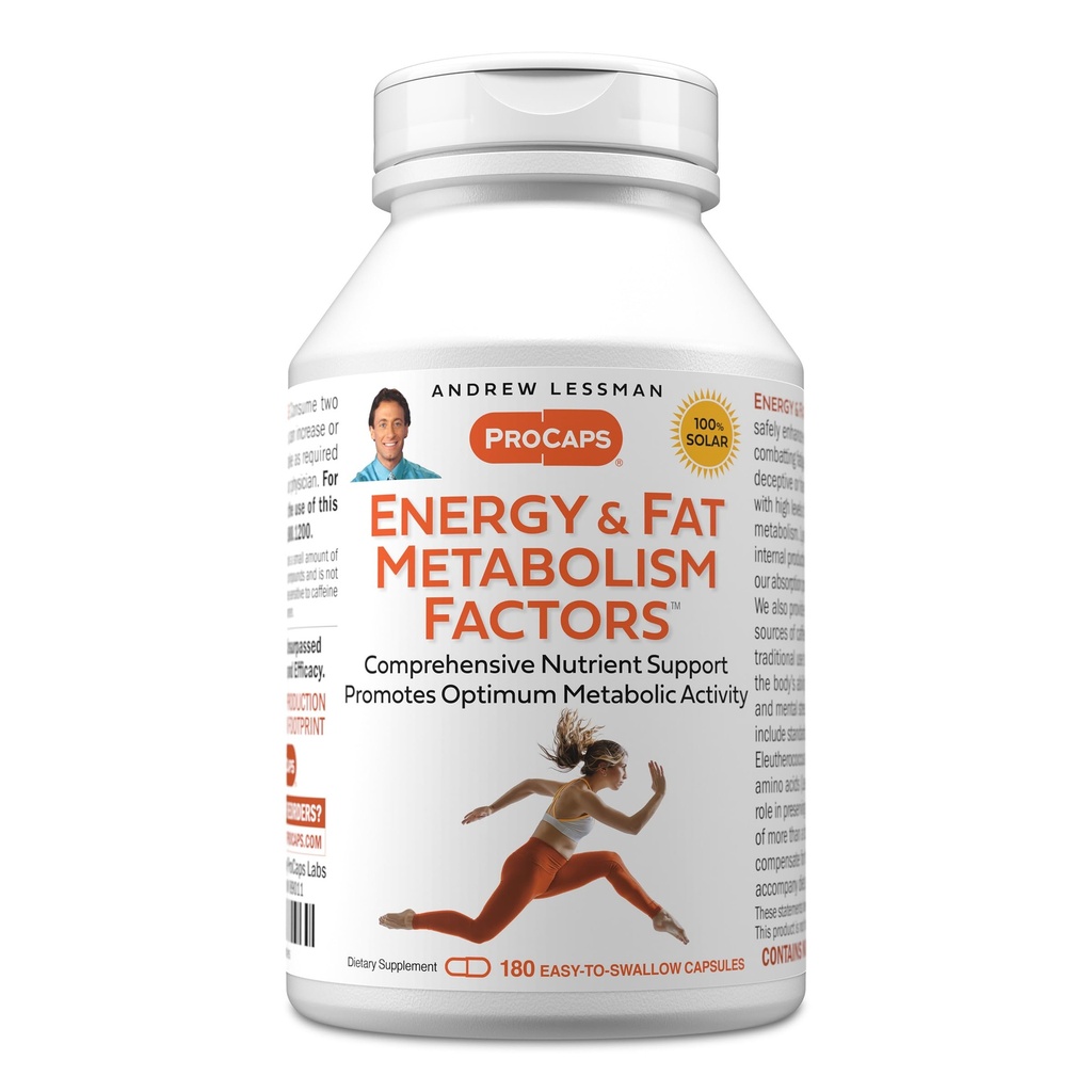 ANDREW LESSMAN Energy and Fat Metabolism Factors 180 Capsules - Promotes Optimum Fat Burning and Energy Metabolism, with Carnitine, Green Tea, Guarana, Ginseng, B-Complex. Easy to Swallow Capsules