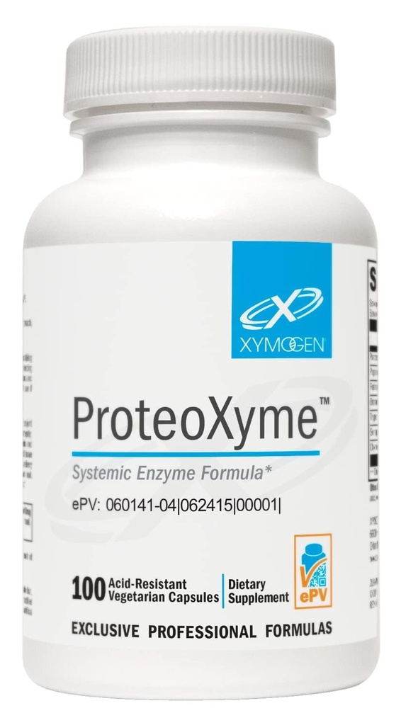 XYMOGEN ProteoXyme - Παγκρεατικά Ένζυμα, Serrapeptase, Rutin, Papain & Bromelain - Σχεδιασμένο για την υποστήριξη της ακεραιότητας του ιστού & Υγιεινή ισορροπία ανοσοποιητικού συστήματος (100 Acid- Resistant Κάψουλες)