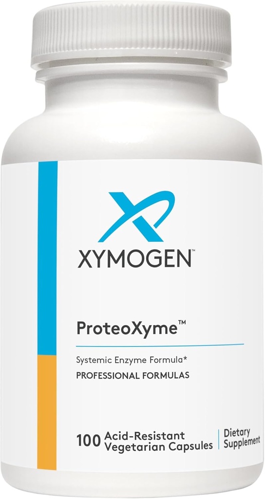 XYMOGEN ProteoXyme - Παγκρεατικά Ένζυμα, Serrapeptase, Rutin, Papain & Bromelain - Σχεδιασμένο για την υποστήριξη της ακεραιότητας του ιστού & Υγιεινή ισορροπία ανοσοποιητικού συστήματος (100 Acid- Resistant Κάψουλες)