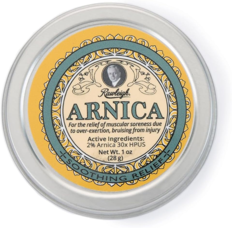 Rawleigh Arnica Καταπραϋντική Μπάλα: 1 oz, 2% Arnica 30X HPUS, Φυσική Φόρμουλα για Μυϊκό Θλίψη, Υπερεξάσκηση Μώλωπες, Απορροφήσεις Γρήγορα, μη Γκρίζι, Travel-Friendly Tin - Συσκευασία του 1