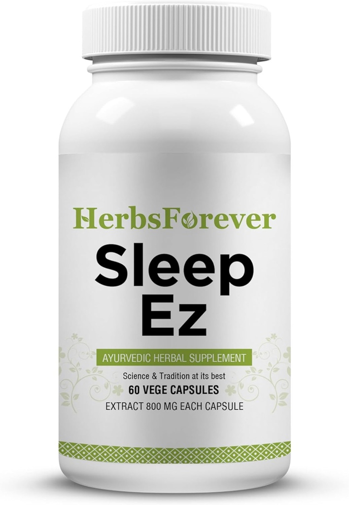 Herbsforever Sleep Ez (Sleep Ease) (Ayurvedic Herbal Formulation) για χαλάρωση του μυαλού, του σώματος και τη βοήθεια του Blissful Sleep Pattern, 60 κάψουλες vege, 800 mg κάθε συμπυκνωμένο εκχύλισμα