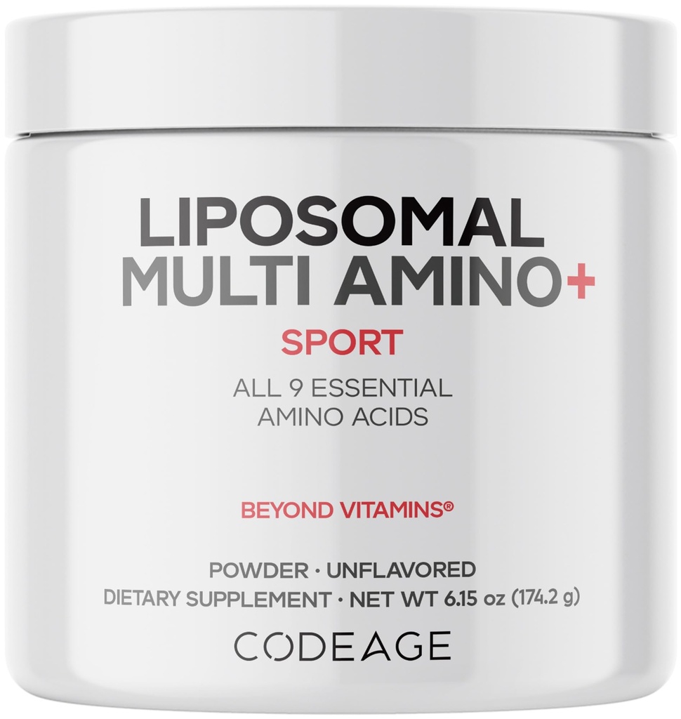 Codeage Liposomal Multi Amino Powder Supplement - BCAA & EAA Supplement All 9 Essential Amino Acid, Branched-Chain Amino Acid, Pre & Post προπόνηση, Unflaved, Liposomal Delivery, Non-GMO, 6.15 oz