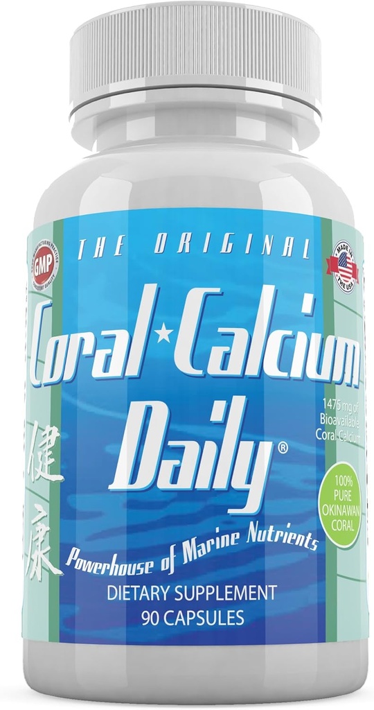 Daily Health, Coral Calcium Pure Okinawa - Marine-Grade Supplement with 72 Trace Minerals - 1475mg, 90 Vegetable Capsules (1 Month Supply)