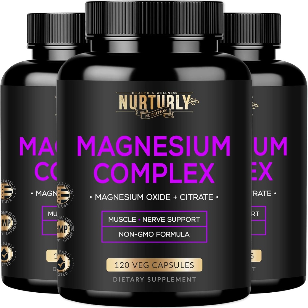 Μαγνήσιο Citrate & Oxide 500mg Complex Supplement - Υψηλή Απορρόφηση Μέγιστη δύναμη - Βοηθά στην υποστήριξη της πυκνότητας και της αντοχής των οστών, των μυών, της ενέργειας και του ύπνου - 360 κάψουλες Vegan