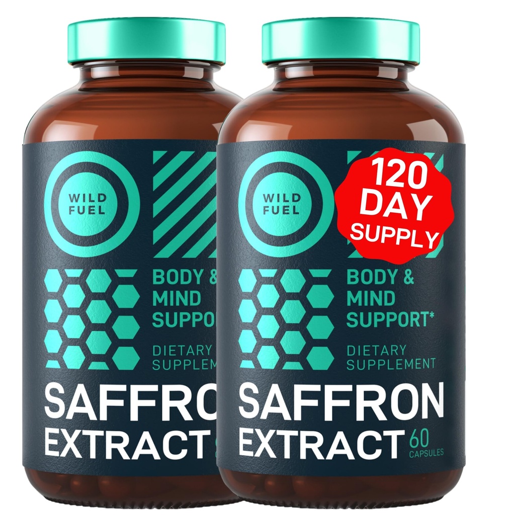 WILD FUEL Pure Saffron Extract Antioxidants Supplement - Eye Health, Energy and Mood Support Happy Saffron - 0,3% Safranal 88.5mg Συμπληρώματα -120 Day Gluten-free, Μη ΓΤΟ Κάψουλες Vegan Saffron