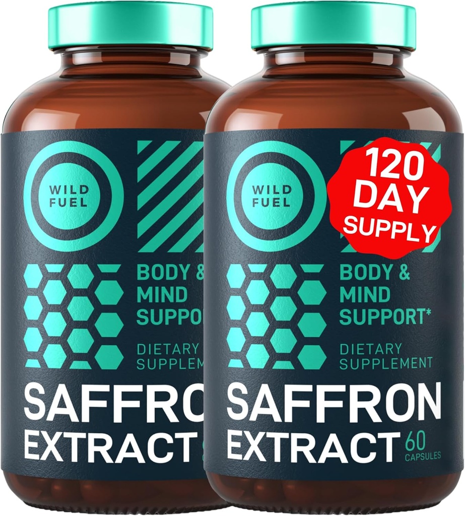 WILD FUEL Pure Saffron Extract Antioxidants Supplement - Eye Health, Energy and Mood Support Happy Saffron - 0,3% Safranal 88.5mg Συμπληρώματα -120 Day Gluten-free, Μη ΓΤΟ Κάψουλες Vegan Saffron