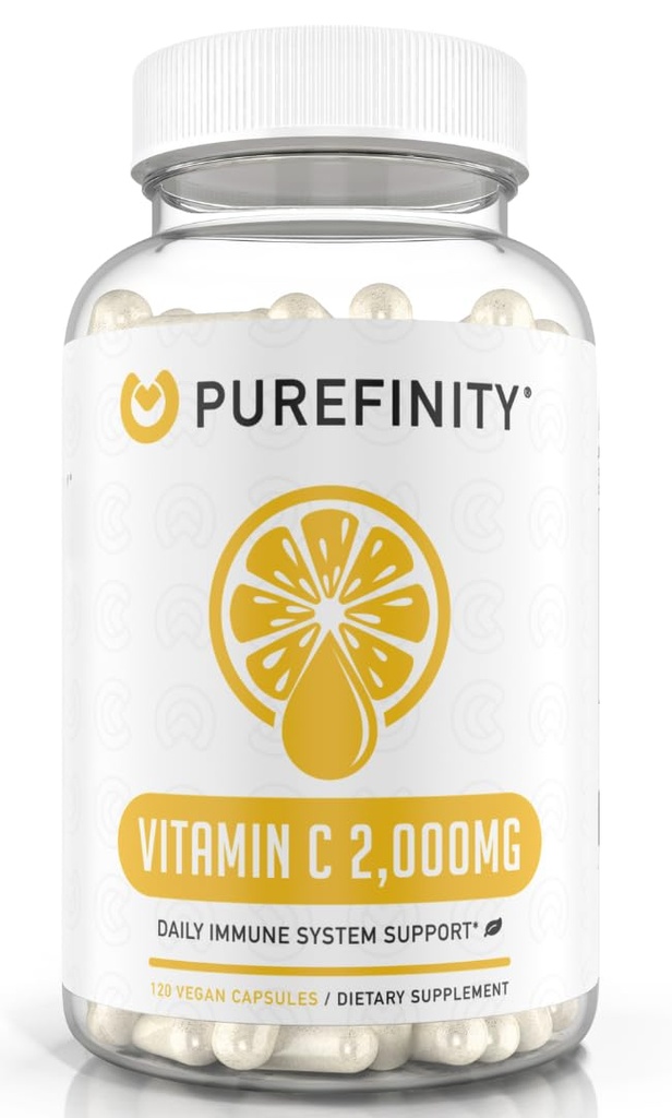 PUREFINITY Βιταμίνη C 2000mg Κάψουλες – Διπλή Δύναμη, Υψηλή Απορρόφηση Συμπλήρωμα, Ισχυρές Αντιοξειδωτικές Ιδιότητες, 120 Κάψουλες (1 Μήνας Προμήθεια)