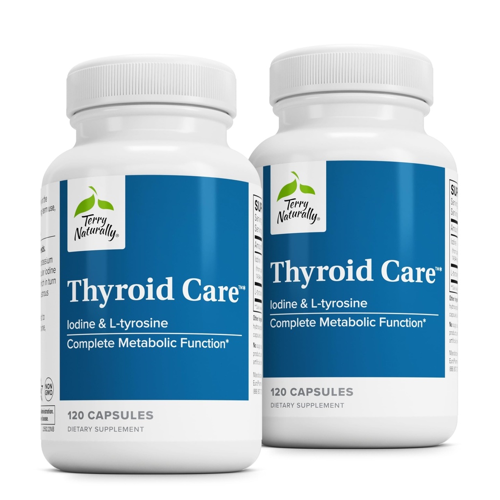 Terry Φυσικά Thyroid Care - Immune Health & Energy Support Formula - Συμπλήρωμα διατροφής με Iodine για την υποστήριξη υγείας Thyroid - Συμπλήρωμα ευεξίας με L-Τυροσίνη - 120 κάψουλες (Pack of 2)