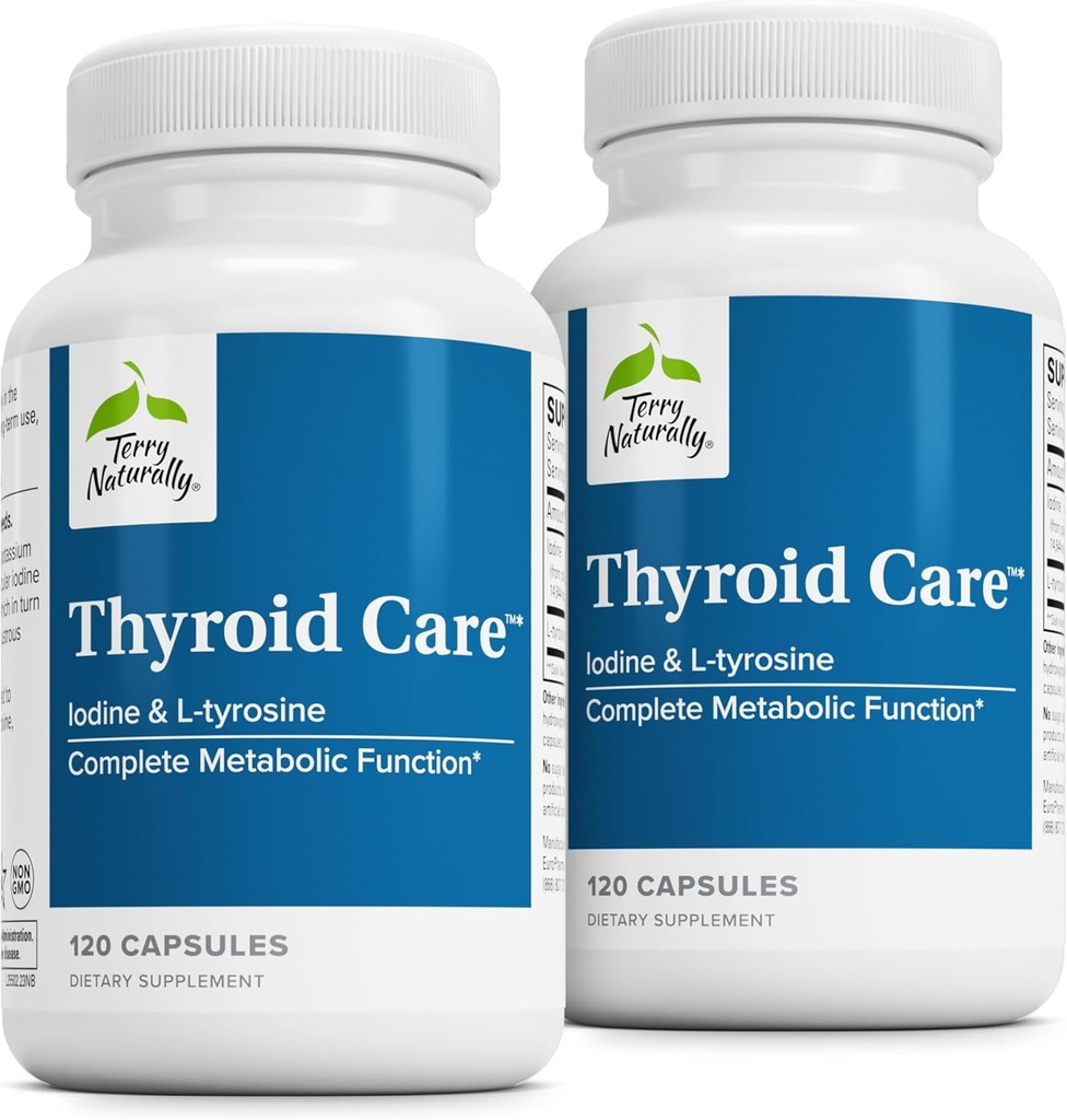 Terry Φυσικά Thyroid Care - Immune Health & Energy Support Formula - Συμπλήρωμα διατροφής με Iodine για την υποστήριξη υγείας Thyroid - Συμπλήρωμα ευεξίας με L-Τυροσίνη - 120 κάψουλες (Pack of 2)