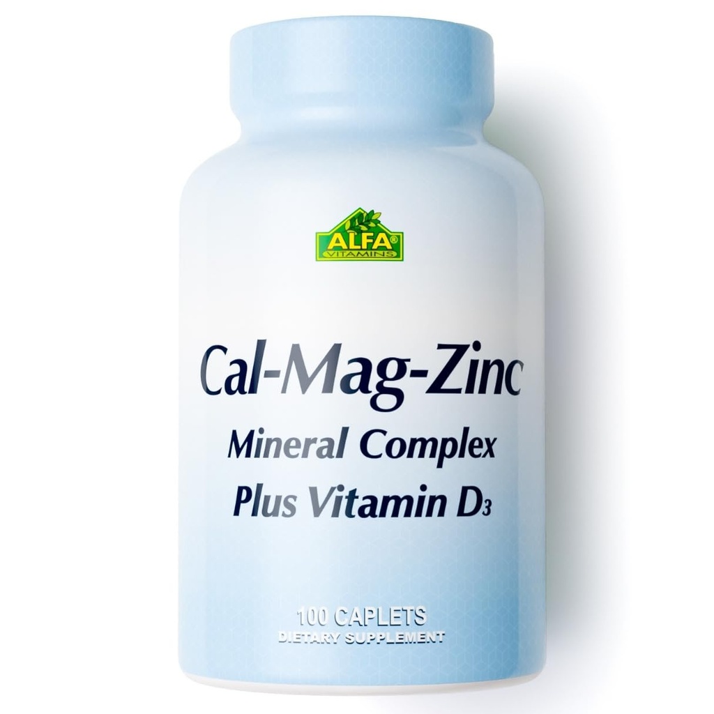 ALFA VITAMINS Calcium, Magnesium, Zinc Plus Vitamin D3, Supports Bone Health, Immune Function & Energy Production, 300mg Calcium, 133mg Magnesium, 5mg Zinc, 133 IU Vitamin D3, 100 Tablets