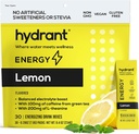HYDRANT Energy Lemon Flavor 30 Stick Pack, Caffeine & L-Theanine Rapid Hydration Mix, Ηλεκτρολυτικές συσκευασίες σκόνης ενυδάτωσης με ψευδάργυρο