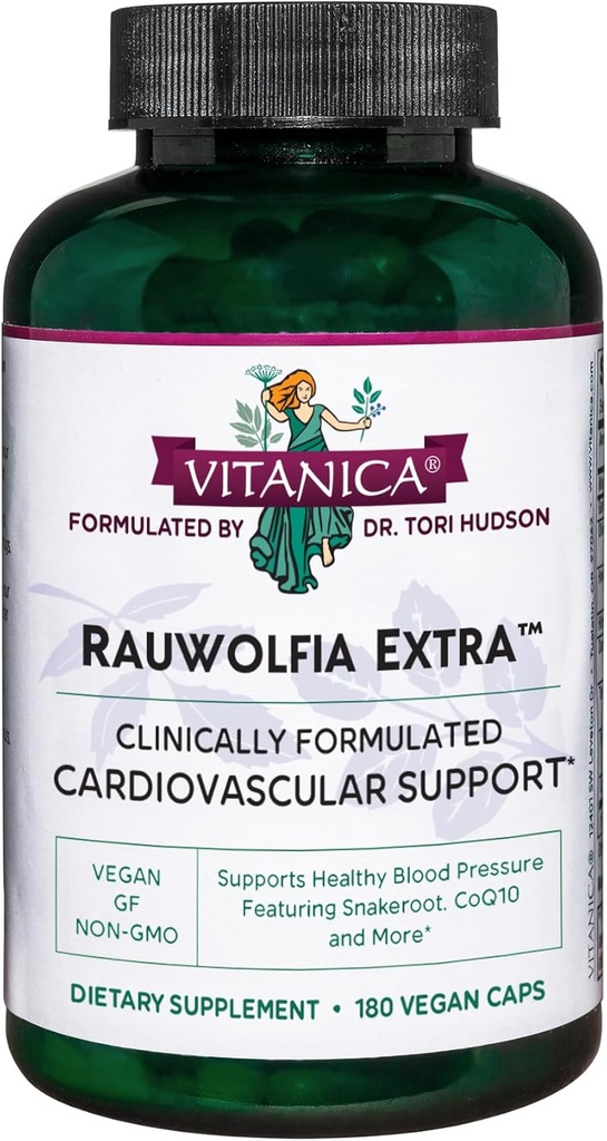 Vitanica Rauwolfia Extra - Heart Health Supplement - Υποστηρίζει την πίεση του αίματος ήδη μέσα σε ένα υγιές εύρος - συμπλήρωμα με μαγνήσιο, CoQ10 & Snakeroot - 180 Vegan Caps