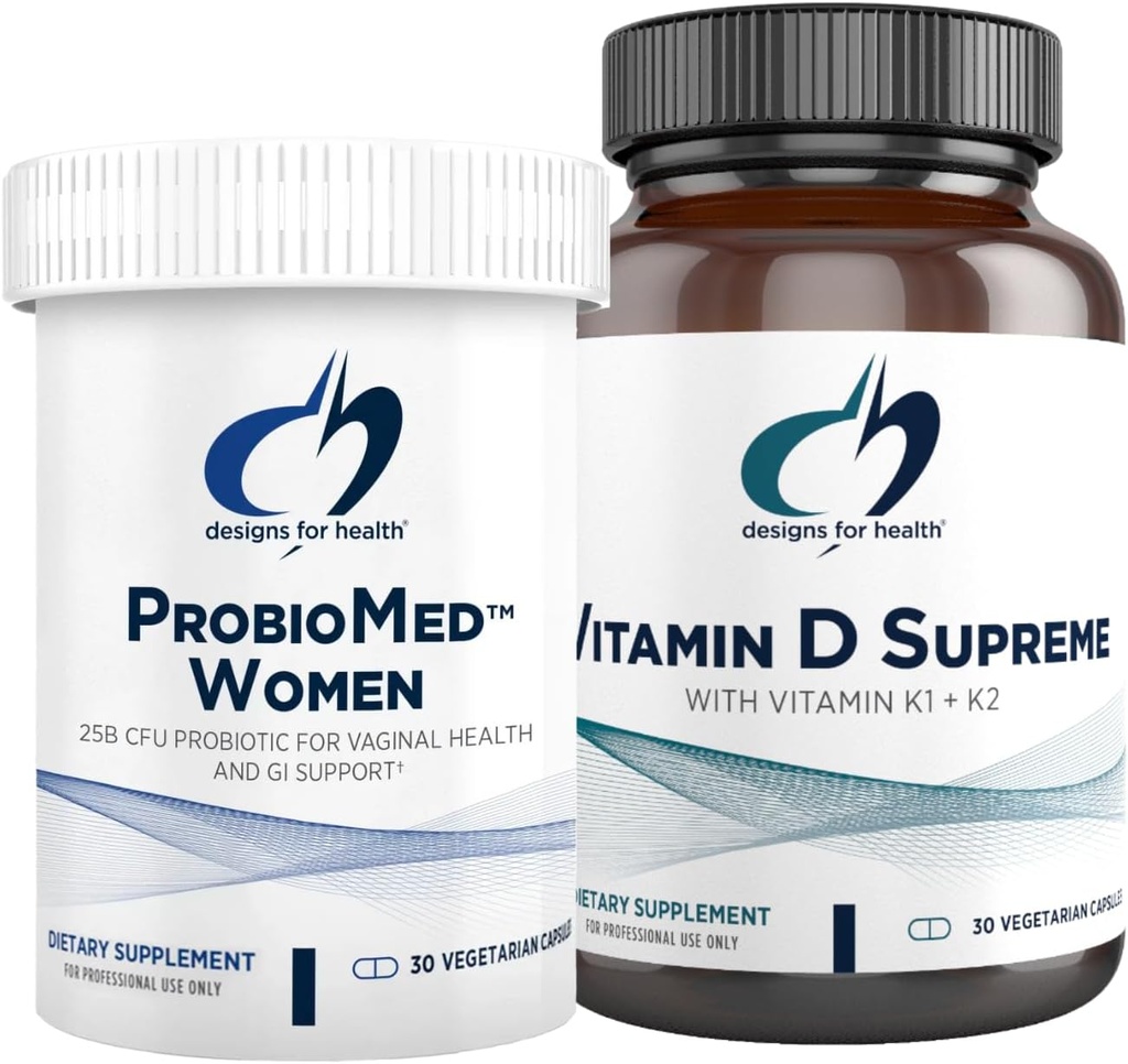 Σχέδια για την υγεία Βιταμίνη D & Γυναικεία Probiotic Bundle - ProbioMed Women (30 Κάψουλες) Gut Health & Κολπικό Προβιοτικό με Βιταμίνη D Supreme (30 Κάψουλες) με Βιταμίνη K2 για την Ανοσοποιητική & Οστική Υγεία