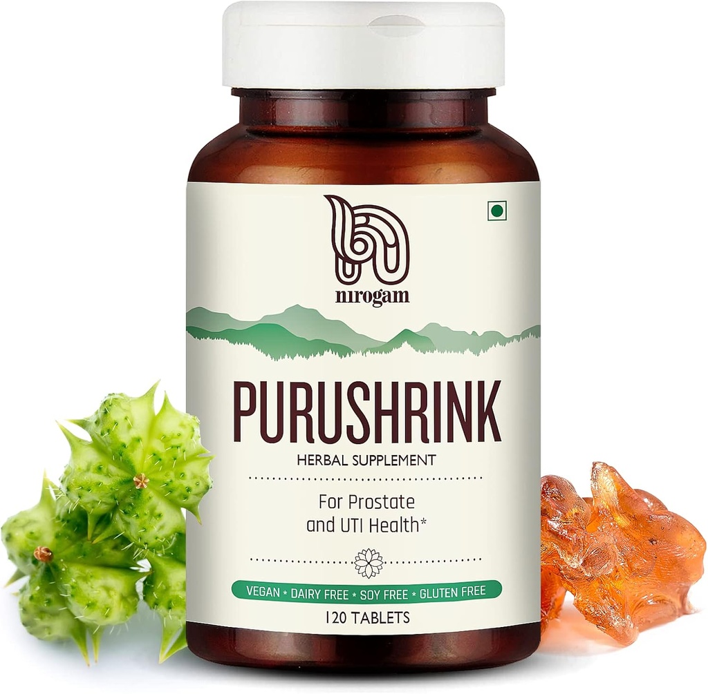 Purushrink Prostate Health Supplement for Men | Support Better Sleep and Urinary Health | Natural Ayurvedic Formula by Nirogam - 120 Tablets