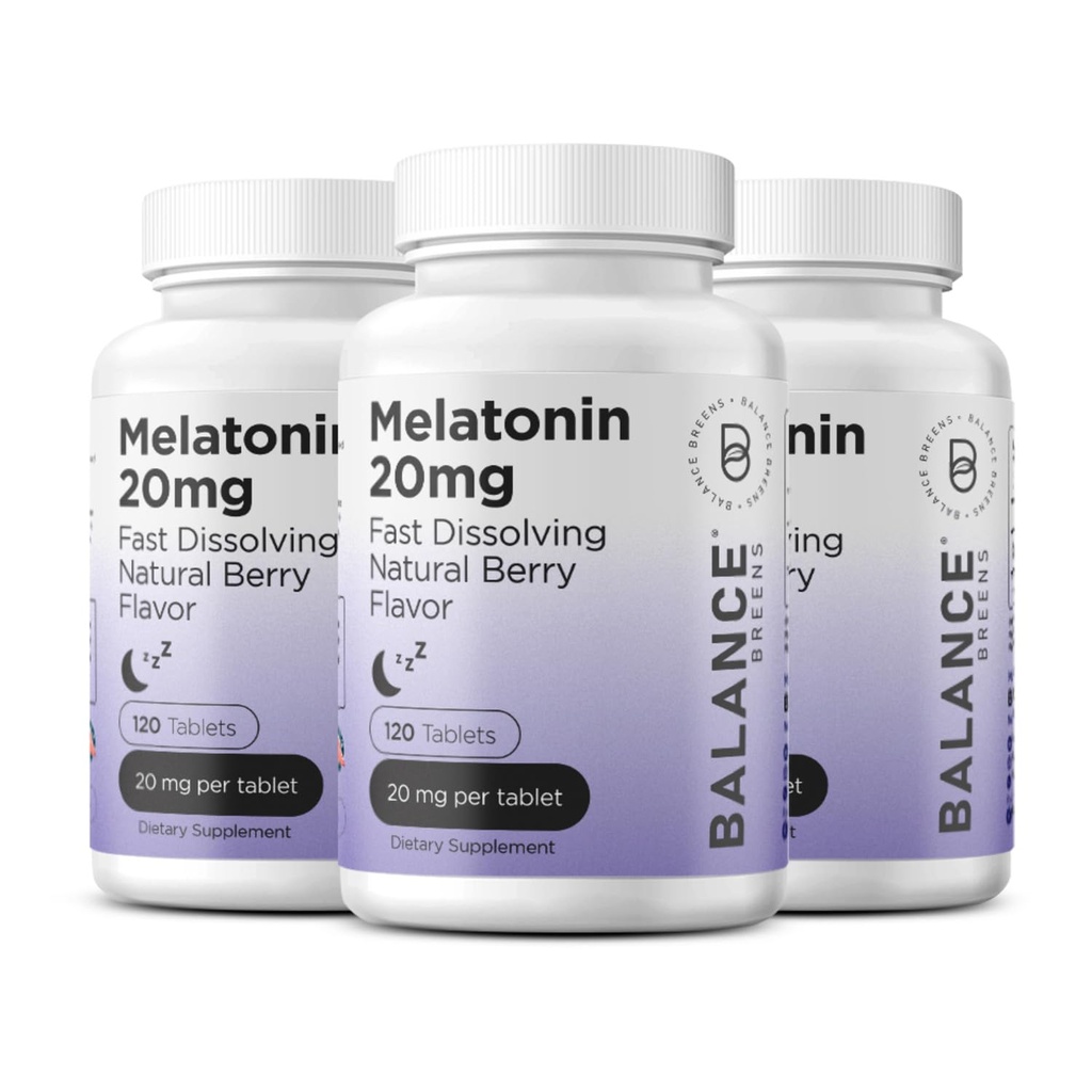 Balancebreens Μελατονίνη 20mg Ταχεία ταχείας διάλυσης - Υψηλή ισχύς, γρήγορη δράση, φυσική υποστήριξη ύπνου – Βοηθήματα ύπνου για ενήλικες – Μη γκρίζα, χωρίς ναρκωτικά Φόρμουλα – 120 χάπια ύπνου