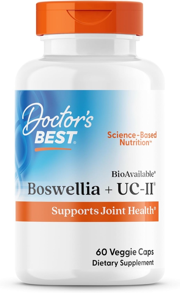 Doctor's Best BioAvailable Boswellia + UC-II, Supports Joint Health, Non-GMO, Gluten Free, Soy Free 60 Veggie Caps