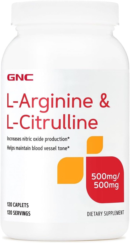 GNC L Arginine + L Citrulline 500mg κάθε συμπλήρωμα, υποστηρίζει την παραγωγή νιτρικού οξειδίου και υγιής τόνος δοχείου αίματος, 120 υπηρεσίες