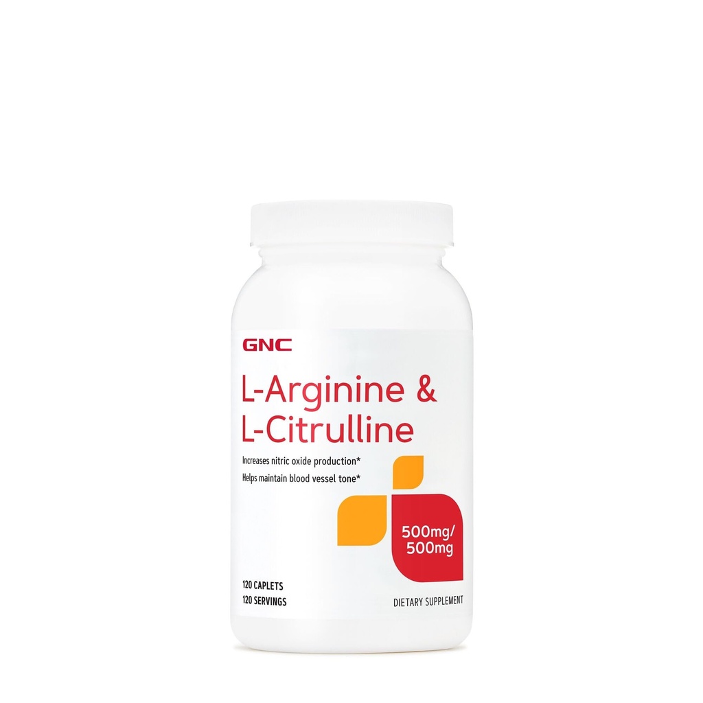 GNC L Arginine + L Citrulline 500mg κάθε συμπλήρωμα, υποστηρίζει την παραγωγή οξειδίου του αζώτου και υγιής τόνος δοχείου αίματος, 120 εξυπηρετούν