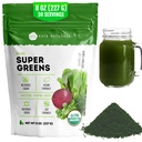 Kate Naturals Βιολογικά Super Greens σκόνη. Daily Greens Superfood Blend με Probiotics & Fiber για Smoothies και Juice (30 μερίδες, 8oz, Natural)