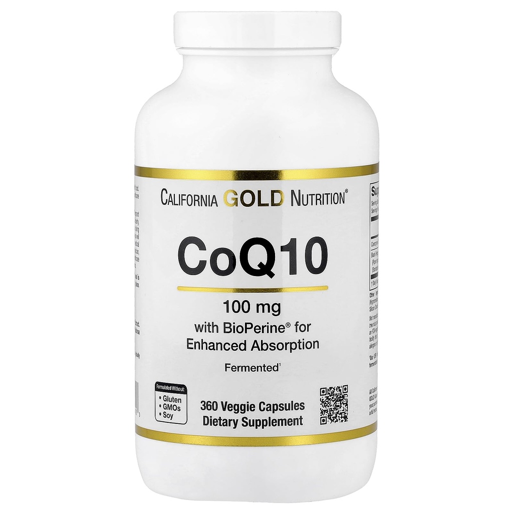 CoQ10 100 mg, Συνένζυμο Q10 Ubiquinone USP με Bioperine Μαύρο Πιπέρι για ενισχυμένη απορρόφηση, Υποστηρίζει Μιτοχονδριακή λειτουργία *, 360 κάψουλες λαχανικών
