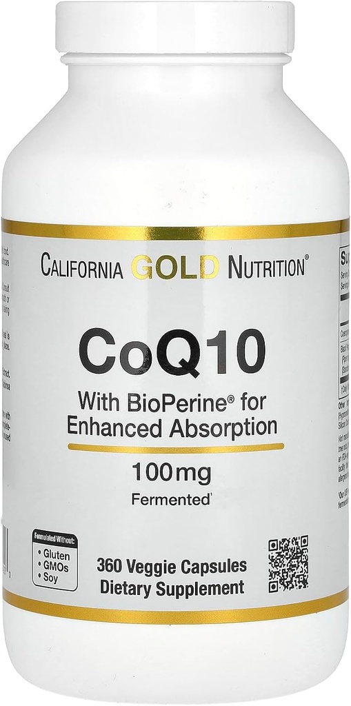CoQ10 100 mg, Coenzyme Q10 Ubiquinone USP with Bioperine Black Pepper for Enhanced Absorption, Supports Mitochondrial Function*, 360 Veggie Capsules