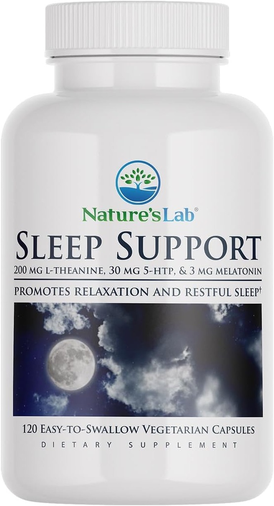 Nature's Lab Sleep Support Dietary Supplement - Περιέχει L-Θεανίνη, 5-HTP & Μελατονίνη - 120 κάψουλες (120 Day Supply)