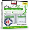 FORCE FACTOR ProbioSlim Probiotic συμπλήρωμα για γυναίκες και άνδρες με προβιοτικά και εκχύλισμα πράσινου τσαγιού, μείωση του αερίου, Bloating, δυσκοιλιότητα, υποστήριξη Digestive και Gut υγεία, 120 κάψουλες (Twin Pack)