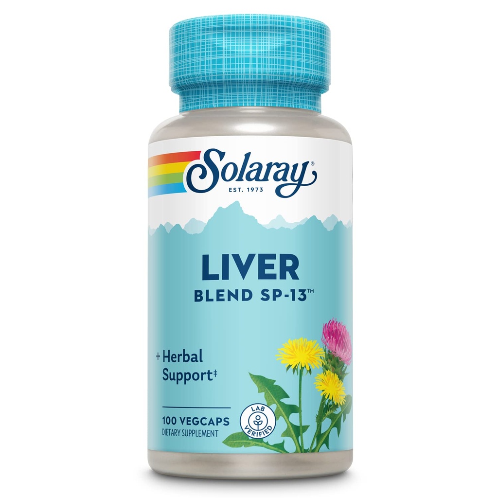 SOLARAY Liver Blend SP-13 - Παραδοσιακή βοτανική υποστήριξη με εκχύλισμα γαϊδουράγκαθου γάλακτος, ρίζα δαντελίων, Burdock, Kelp, μέντα και ορυκτά ίχνη - 60-ημερών εγγύηση, 100 σέρβις, 100 VegCaps