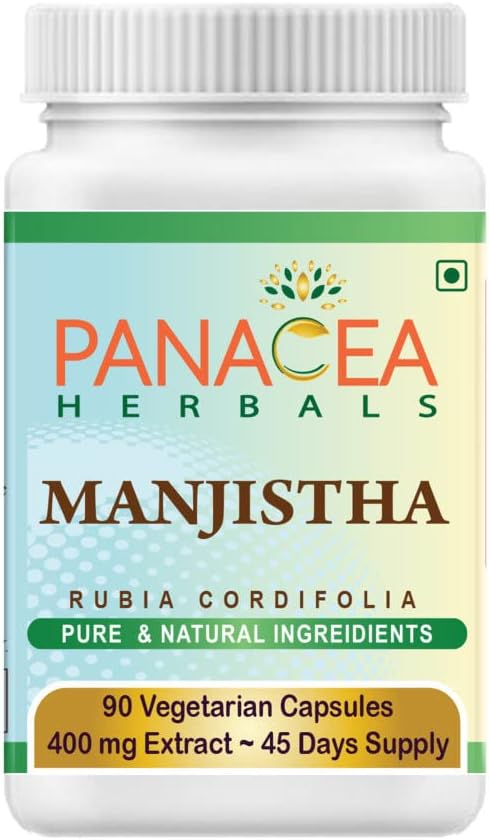 Panacea Herbals Manjistha Κάψουλες (90 Veg Caps 400mg Extract) Rubia Cordifolia, ινδική Madder για τη λάμψη δέρμα Complexion. Χωρίς γλουτένη Λακτόζη Δωρεάν GMO Δωρεάν φυτικό συμπλήρωμα διατροφής.