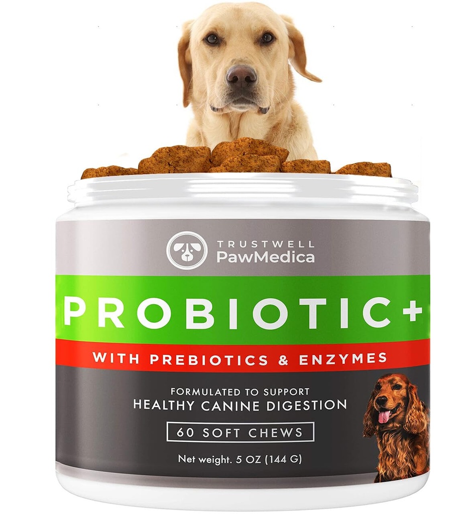 PawMedica Dog Probiotics Chews with Digestive Enzymes, 60 Count | Prebiotic & Probiotic Blend That Helps Support Gut Health, Made in USA