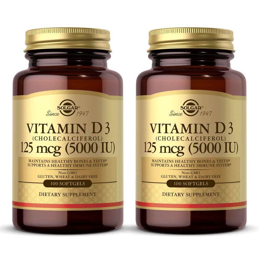Solgar Vitamin D3 (Cholecalciferol) 10 mcg (400 IU) - 100 Softgels, Συσκευασία των 2 - Βοηθά στη διατήρηση υγιή οστά & δόντια - Υποστήριξη ανοσοποιητικού συστήματος - Μη ΓΤΟ, Χωρίς γλουτένη, Χωρίς γαλακτοκομικά - 200 Σύνολο Σερβιρίσματος