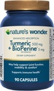 Nature's Wonder Turmeric Supplement with BioPerine - Ενισχυμένη απορρόφηση Turmeric Complex 500mg με BioPerine 5mg για κοινή λειτουργία, κινητικότητα, και άνεση, 90 χορτοφαγικές κάψουλες