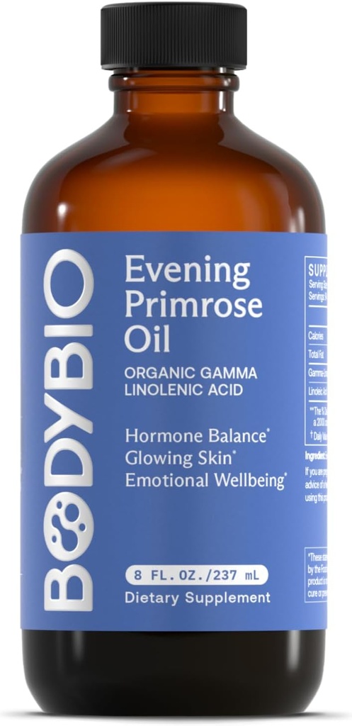 BodyBio Evening Primrose Oil - Φυσικό Gamma Λινολενικό οξύ για την υγιή ισορροπία δέρματος & ορμονών - Μη-GMO, Ψυχρό Πατημένο - 8oz
