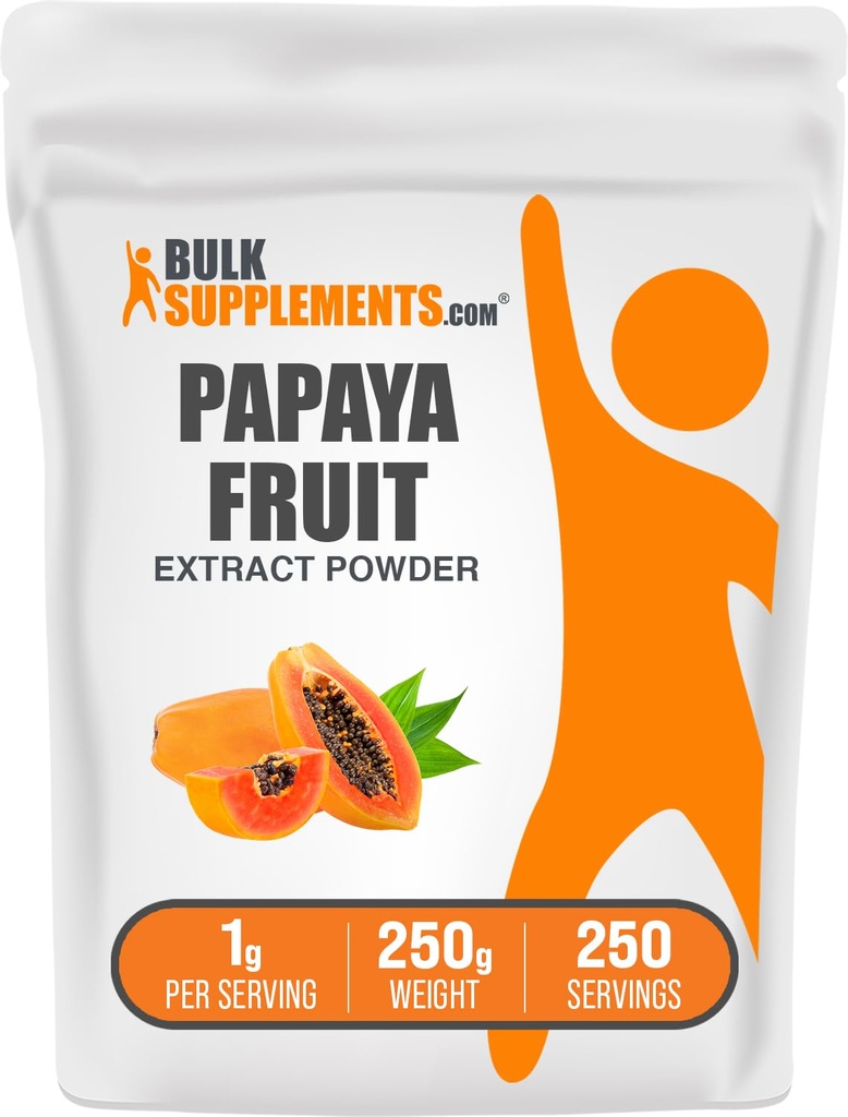 BulkSupplements.com Papaya Fruit Extract Powder - Papaya Extract, for Digestive Support - Χωρίς γλουτένη, 1g ανά Σερβίρισμα, 250g (8,8 oz) (πακέτο του 1)
