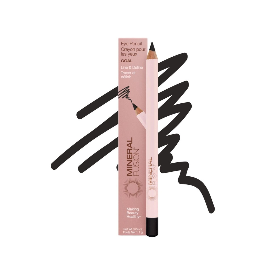 Μολύβι ματιών ορυκτής σύντηξης, Μαύρο Eyeliner με Καταπραϋντικό Χαμομήλι, Meadowfoam & Βιταμίνη E, Βελούδινο, Hypoallergenic Eye Makeup to Line & Definition, Long-Lasting Eyeliner Pencil, Coal, 0.04 Oz