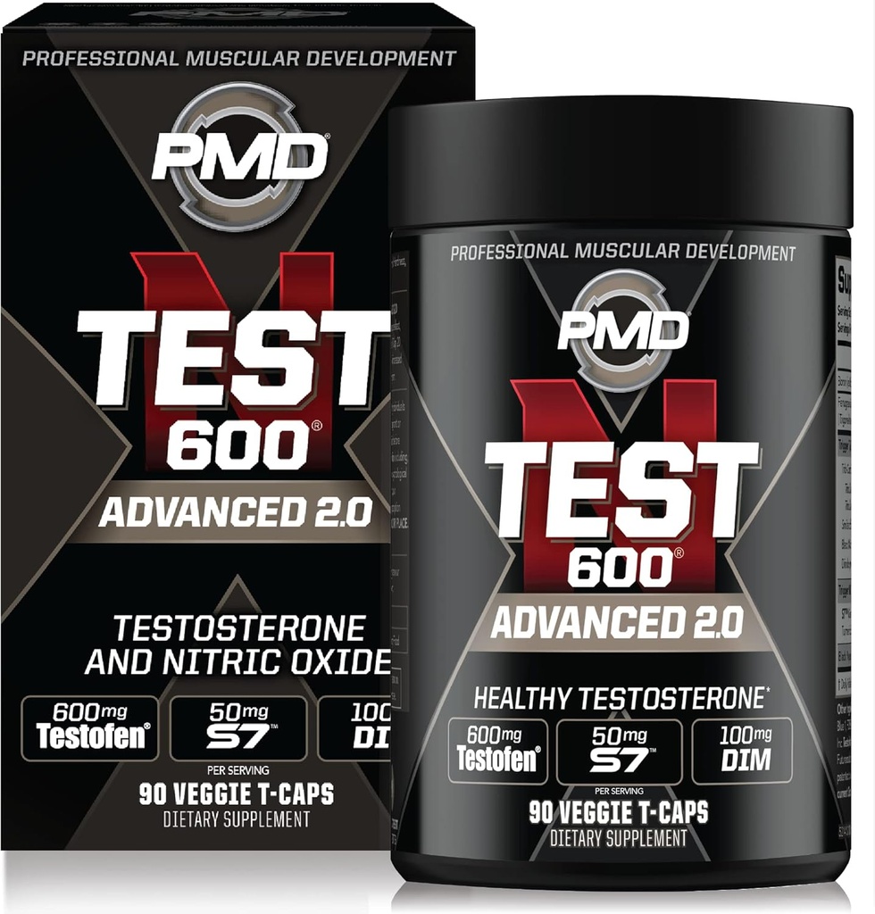 PMD Sports N-Test 600 Advanced Nitric Oxide Booster for Men - with Clinically Studied Testofen - Lean Myster and Strength Engins with Estrogen Suppression (90 Veggie - Caps)